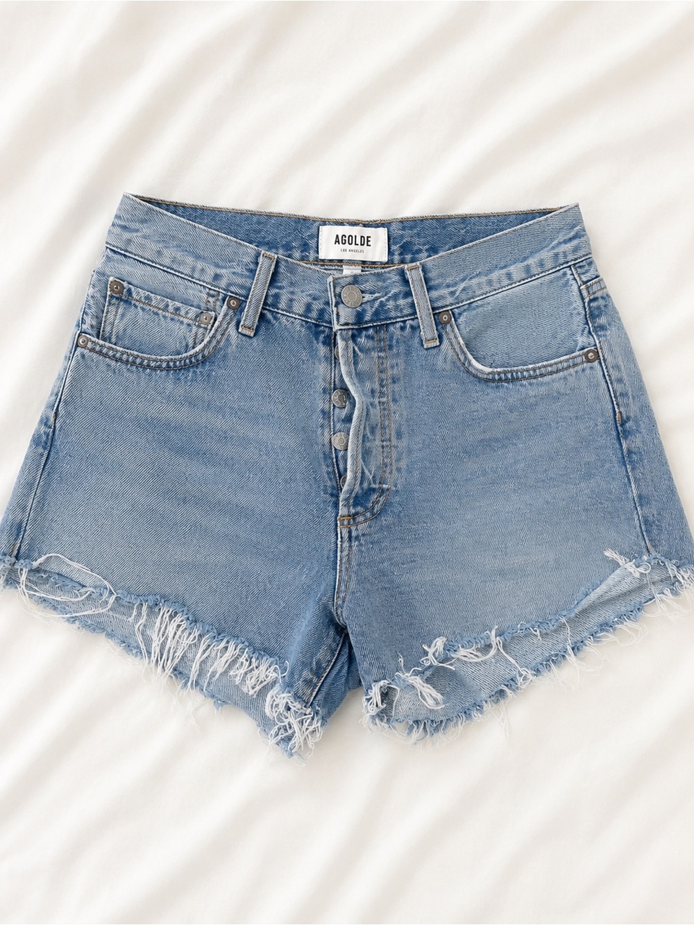 AGOLDE Distressed High Rise Denim Cutoff Shorts Light Wash Size 24